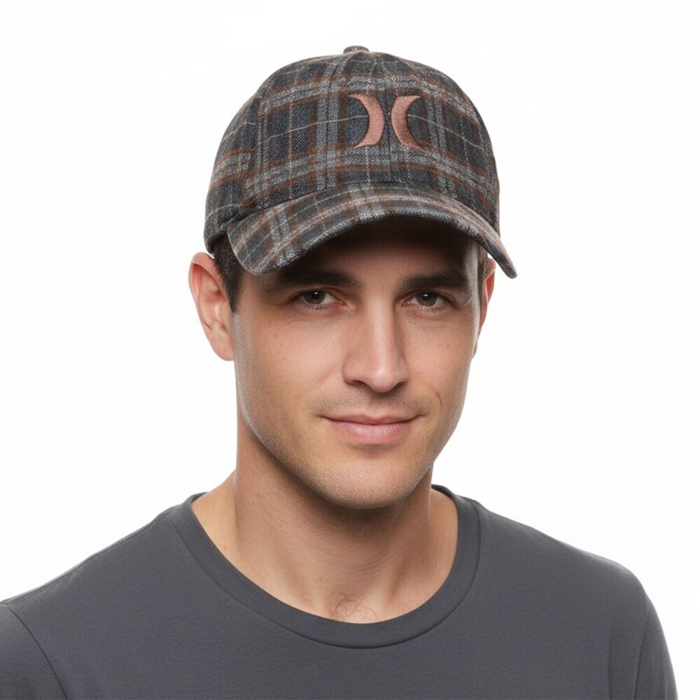 Hurley Men’s Plaid Snapback/Fitted Hat – Grey & Brown Tartan Plaid Baseball Case